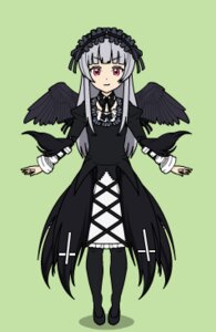 Rating: Safe Score: 0 Tags: 1girl black_dress black_wings dress feathered_wings feathers frills full_body green_background hairband image lolita_fashion long_hair long_sleeves looking_at_viewer silver_hair simple_background solo standing suigintou very_long_hair wings User: admin