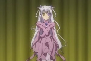 Rating: Safe Score: 0 Tags: 1girl barasuishou dress frills image long_hair long_sleeves looking_at_viewer pink_dress ribbon silver_hair solo standing very_long_hair yellow_eyes User: admin