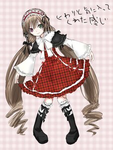 Rating: Safe Score: 0 Tags: 1girl argyle auto_tagged boots bow brown_hair checkered checkered_background dress drill_hair frills full_body green_eyes hairband heterochromia image lolita_fashion long_hair long_sleeves looking_at_viewer plaid plaid_background plaid_dress red_eyes ribbon smile solo standing suiseiseki twin_drills very_long_hair User: admin