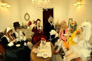 Rating: Safe Score: 0 Tags: blonde_hair brown_hair closed_eyes dress flower food fruit hat long_hair multiple_boys multiple_cosplay multiple_girls short_hair sitting tagme top_hat User: admin