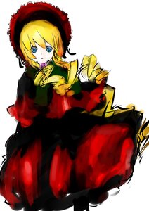 Rating: Safe Score: 0 Tags: 1girl blonde_hair blue_eyes bonnet capelet dress drill_hair full_body image long_hair long_sleeves rose shinku solo standing User: admin