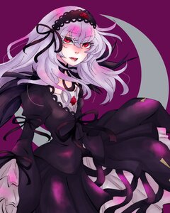 Rating: Safe Score: 0 Tags: 1girl black_dress dress flower frills hairband image juliet_sleeves lolita_fashion long_hair long_sleeves looking_at_viewer puffy_sleeves purple_background red_eyes ribbon solo suigintou User: admin