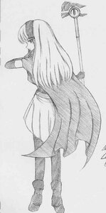 Rating: Safe Score: 0 Tags: 1girl boots dress full_body greyscale image long_hair looking_at_viewer looking_back monochrome solo staff standing suigintou User: admin