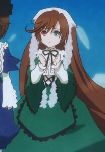 Rating: Safe Score: 0 Tags: 1girl brown_hair dress frills green_dress green_eyes head_scarf heterochromia image long_hair long_sleeves looking_at_viewer outdoors red_eyes solo suiseiseki very_long_hair User: admin