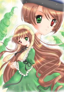 Rating: Safe Score: 0 Tags: brown_hair dress frills green_dress green_eyes hat heterochromia image long_hair long_sleeves looking_at_viewer multiple_girls pair red_eyes souseiseki suiseiseki very_long_hair User: admin