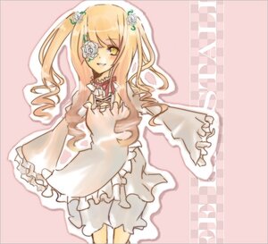 Rating: Safe Score: 0 Tags: 1girl blonde_hair bloomers checkered checkered_background dress eyepatch flower frills hair_flower hair_ornament image kirakishou long_hair rose smile solo underwear yellow_eyes User: admin