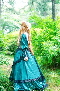 Rating: Safe Score: 0 Tags: 1girl blonde_hair blue_dress dress grass green_eyes long_sleeves outdoors solo standing suiseiseki tree User: admin