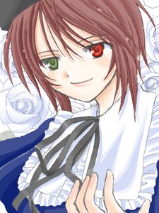 Rating: Safe Score: 0 Tags: 1girl black_ribbon brown_hair flower frills green_eyes hat heterochromia image long_sleeves looking_at_viewer neck_ribbon red_eyes ribbon rose short_hair smile solo souseiseki suiseiseki upper_body white_flower white_rose User: admin