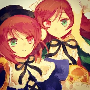 Rating: Safe Score: 0 Tags: 2girls choker dress green_eyes hat heterochromia image long_sleeves looking_at_viewer multiple_girls pair red_eyes ribbon short_hair siblings simple_background sisters smile souseiseki suiseiseki twins User: admin