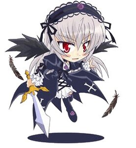 Rating: Safe Score: 0 Tags: 1girl black_wings chibi dress feathers frills full_body hairband image long_hair long_sleeves red_eyes ribbon simple_background solo standing suigintou white_background wings User: admin