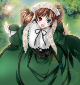 Rating: Safe Score: 0 Tags: 1girl :d auto_tagged bad_id bad_pixiv_id blue_eyes blush brown_hair dress frills green_dress heterochromia image lens_flare long_hair long_sleeves looking_at_viewer open_mouth outdoors red_eyes ribbon rozen_maiden smile solo suiseiseki twintails umekichi User: admin