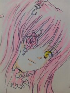 Rating: Safe Score: 0 Tags: 1girl close-up closed_mouth image jewelry kirakishou lips long_hair looking_at_viewer pink_hair portrait rose solo traditional_media yellow_eyes User: admin