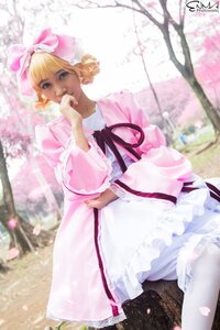 Rating: Safe Score: 0 Tags: 1girl artist_name bangs blonde_hair blue_eyes blurry bow cherry_blossoms dated day depth_of_field dress frills hair_bow hinaichigo long_sleeves looking_at_viewer outdoors petals pink_bow pink_dress pink_ribbon realistic ribbon short_hair signature solo striped tree watermark wide_sleeves User: admin