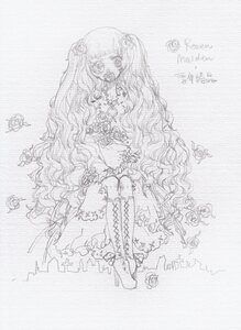 Rating: Safe Score: 0 Tags: 1girl boots cross-laced_footwear flower hair_ornament image kirakishou knee_boots long_hair monochrome rose sitting solo thorns traditional_media very_long_hair wavy_hair User: admin