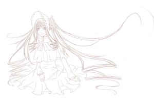 Rating: Safe Score: 0 Tags: 1girl bow capelet dress frills image long_hair long_sleeves looking_at_viewer monochrome shinku smile solo striped striped_background very_long_hair User: admin