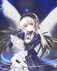 Rating: Safe Score: 0 Tags: 1girl black_wings checkered checkered_floor dress frills hairband image lolita_hairband long_hair long_sleeves looking_at_viewer pink_eyes puffy_sleeves rose silver_hair sky smile solo star_(sky) suigintou traditional_media wings User: admin