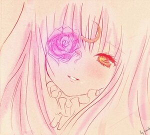 Rating: Safe Score: 0 Tags: 1girl auto_tagged blush flower image kirakishou long_hair looking_at_viewer monochrome pink_rose rose simple_background solo traditional_media User: admin