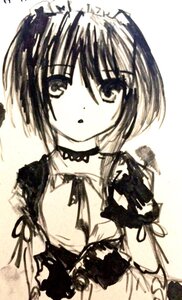 Rating: Safe Score: 0 Tags: 1girl :o choker costume_switch dress image jewelry looking_at_viewer monochrome short_hair simple_background solo upper_body white_background User: admin