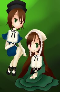 Rating: Safe Score: 0 Tags: 2girls brown_hair dress frills green_background green_dress green_eyes hat head_scarf heterochromia image long_hair long_sleeves looking_at_viewer multiple_girls pair red_eyes short_hair siblings simple_background sisters sitting smile souseiseki suiseiseki twins User: admin