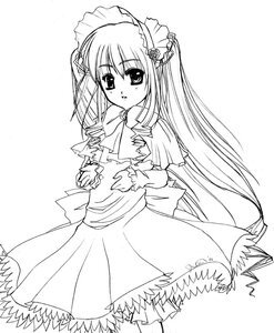 Rating: Safe Score: 0 Tags: 1girl blush dress frills greyscale image long_hair long_sleeves looking_at_viewer monochrome ribbon shinku simple_background solo very_long_hair white_background User: admin