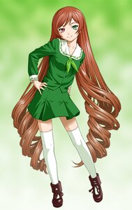 Rating: Safe Score: 0 Tags: 1girl brown_hair doll_joints dress drill_hair full_body green_background green_eyes hand_on_hip hands_on_hips head_tilt heterochromia ichikawa_masahiro image joints long_hair long_sleeves looking_at_viewer red_eyes rozen_maiden school_uniform shoes smile solo standing suiseiseki thighhighs twin_drills very_long_hair white_legwear zettai_ryouiki User: admin