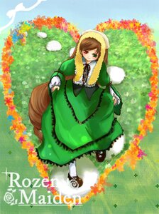 Rating: Safe Score: 0 Tags: 1girl bow brown_hair dress flower frills full_body green_dress green_eyes head_scarf heterochromia image long_hair long_sleeves looking_at_viewer outdoors red_eyes shoes smile solo standing suiseiseki twintails very_long_hair watering_can white_legwear User: admin