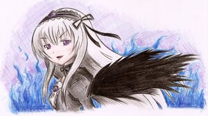 Rating: Safe Score: 0 Tags: 1girl black_wings dress frills hairband image lolita_hairband long_hair long_sleeves looking_at_viewer open_mouth purple_eyes silver_hair solo suigintou wings User: admin