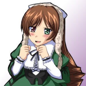 Rating: Safe Score: 0 Tags: 1girl :d black_ribbon blush brown_hair dress frills green_dress green_eyes heterochromia image long_hair long_sleeves looking_at_viewer open_mouth red_eyes ribbon simple_background smile solo suiseiseki white_background User: admin