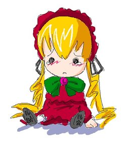 Rating: Safe Score: 0 Tags: 1girl blonde_hair bow cup dress image long_hair long_sleeves shinku simple_background solo white_background User: admin