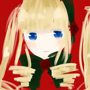 Rating: Safe Score: 0 Tags: 1girl bangs blonde_hair blue_eyes blush flower image long_hair looking_at_viewer red_background red_flower red_rose rose shinku simple_background solo User: admin