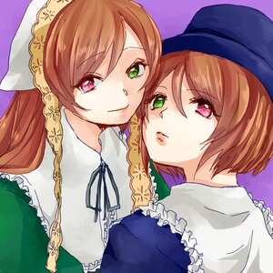 Rating: Safe Score: 0 Tags: 2girls brown_hair green_eyes hat heterochromia image long_hair looking_at_viewer multiple_girls pair pink_eyes red_eyes short_hair siblings sisters souseiseki suiseiseki twins User: admin