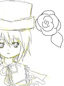 Rating: Safe Score: 0 Tags: 1girl bow closed_mouth eyebrows_visible_through_hair flower hair_between_eyes hat image looking_at_viewer monochrome rose short_hair solo souseiseki upper_body white_background User: admin