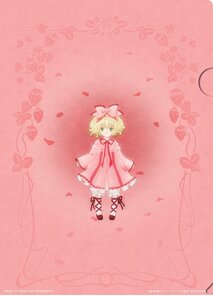 Rating: Safe Score: 0 Tags: 1girl blonde_hair bow dress flower green_eyes hina_ichigo hinaichigo image looking_at_viewer medicine_melancholy petals pink_background pink_bow pink_dress pink_theme shoes short_hair solo User: admin