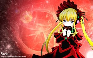Rating: Safe Score: 0 Tags: 1girl blonde_hair blue_eyes bonnet bow dress heart image long_hair long_sleeves looking_at_viewer red_dress shinku smile solo twintails watermark User: admin
