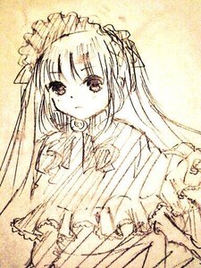 Rating: Safe Score: 0 Tags: 1girl dress food frills image lolita_fashion lolita_hairband lollipop long_hair long_sleeves looking_at_viewer monochrome shinku sketch solo traditional_media twintails very_long_hair User: admin