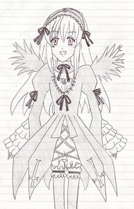 Rating: Safe Score: 0 Tags: 1girl :d detached_collar dress frilled_sleeves frills hairband image long_hair long_sleeves looking_at_viewer monochrome open_mouth ribbon simple_background smile solo standing suigintou very_long_hair wings User: admin