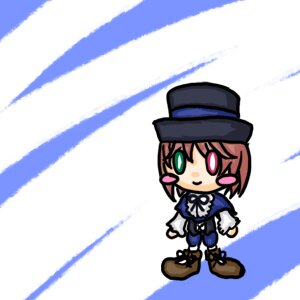 Rating: Safe Score: 0 Tags: 1girl blue_dress boots brown_hair capelet chibi full_body green_eyes hat heterochromia image long_sleeves looking_at_viewer pants red_eyes short_hair smile solo souseiseki standing top_hat User: admin