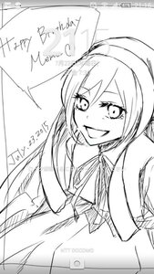 Rating: Safe Score: 0 Tags: 1girl english_text greyscale image long_hair monochrome open_mouth ribbon sketch smile solo suiseiseki User: admin