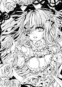 Rating: Safe Score: 0 Tags: 1girl black_rose dress eyepatch flower frills greyscale hair_flower hands_up image kirakishou lineart long_hair long_sleeves looking_at_viewer monochrome pink_rose red_rose rose solo thorns upper_body vines white_rose yellow_rose User: admin