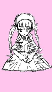 Rating: Safe Score: 0 Tags: 1girl crossed_arms dress flower image long_hair long_sleeves looking_at_viewer monochrome pink_background purple_background rose shinku simple_background solo twintails upper_body User: admin