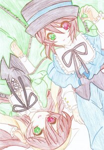 Rating: Safe Score: 0 Tags: 2girls black_ribbon brown_hair dress frills green_dress green_eyes hat head_scarf heterochromia image long_hair long_sleeves looking_at_viewer multiple_girls pair red_eyes ribbon short_hair siblings sisters souseiseki suiseiseki traditional_media twins watercolor_(medium) User: admin