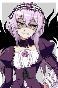 Rating: Safe Score: 0 Tags: 1girl bow detached_collar dress flower frills gothic_lolita grin hairband image lolita_fashion lolita_hairband long_hair long_sleeves looking_at_viewer pink_eyes rose smile solo suigintou wings User: admin