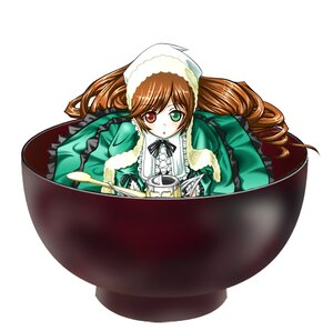 Rating: Safe Score: 0 Tags: 1girl brown_hair dress drill_hair food frills green_dress green_eyes heterochromia image in_container long_hair long_sleeves looking_at_viewer red_eyes simple_background solo suiseiseki very_long_hair white_background User: admin