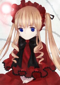 Rating: Safe Score: 0 Tags: 1girl blonde_hair blue_eyes bow bowtie capelet dress drill_hair expressionless image long_hair long_sleeves looking_at_viewer red_dress rose shinku solo twintails User: admin