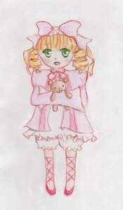 Rating: Safe Score: 0 Tags: 1girl blonde_hair bloomers bow dress drill_hair full_body green_eyes hair_bow hina_ichigo hinaichigo image long_sleeves pink_bow short_hair solo standing stuffed_animal traditional_media underwear white_bloomers User: admin