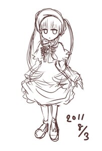 Rating: Safe Score: 0 Tags: 1girl bow bowtie capelet dress full_body hairband image long_hair long_sleeves looking_at_viewer monochrome shinku shoes simple_background sketch solo standing striped twintails very_long_hair white_background User: admin