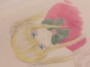 Rating: Safe Score: 0 Tags: 1girl bangs blonde_hair blue_eyes blush bow bowtie closed_mouth flower image long_hair looking_at_viewer red_dress shinku simple_background smile solo traditional_media User: admin