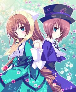 Rating: Safe Score: 0 Tags: 2girls blush brown_hair commentary_request dress flower frills green_dress hat heterochromia holding_hands image interlocked_fingers long_hair long_sleeves looking_at_viewer multiple_girls pair red_eyes rose rozen_maiden shirogane_hina short_hair siblings sisters souseiseki suiseiseki top_hat twins very_long_hair User: admin