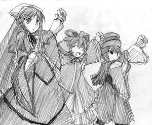 Rating: Safe Score: 0 Tags: 3girls blush closed_eyes dress frills greyscale hat image long_hair long_sleeves looking_at_viewer monochrome multiple multiple_girls open_mouth smile suiseiseki tagme twins very_long_hair wide_sleeves User: admin