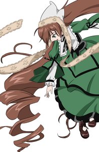 Rating: Safe Score: 0 Tags: 1girl auto_tagged brown_hair dress drill_hair frills green_dress green_eyes hat head_scarf image long_hair long_sleeves shoes solo suiseiseki twin_drills twintails very_long_hair white_background User: admin